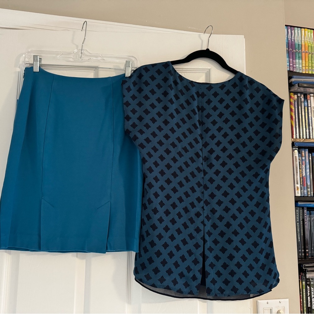 CAbi Teal Pencil Skirt and blouse set